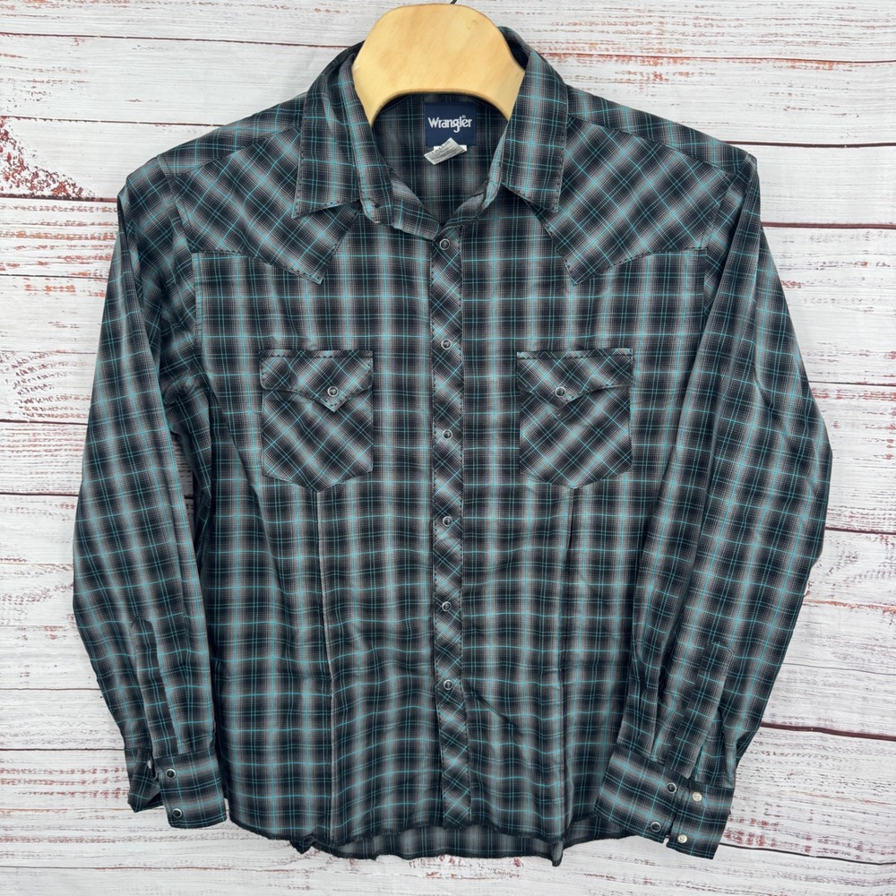 Wrangler Shirt Mens‎ 2XL Plaid Western Long Sleeve Cowboy Rodeo Vintage